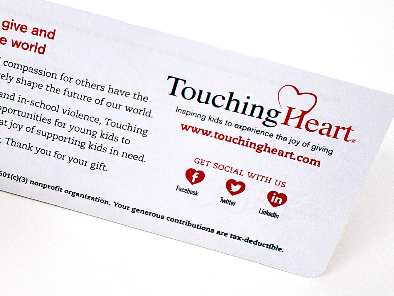 Touching Heart donation envelope