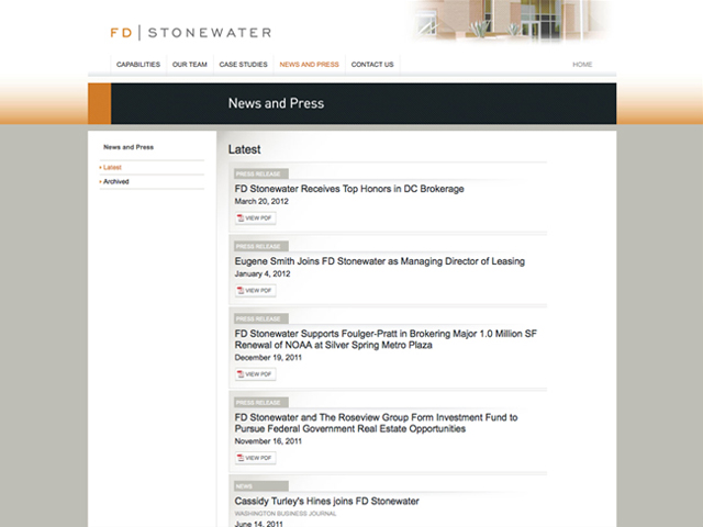 FD Stonewater website screenshots