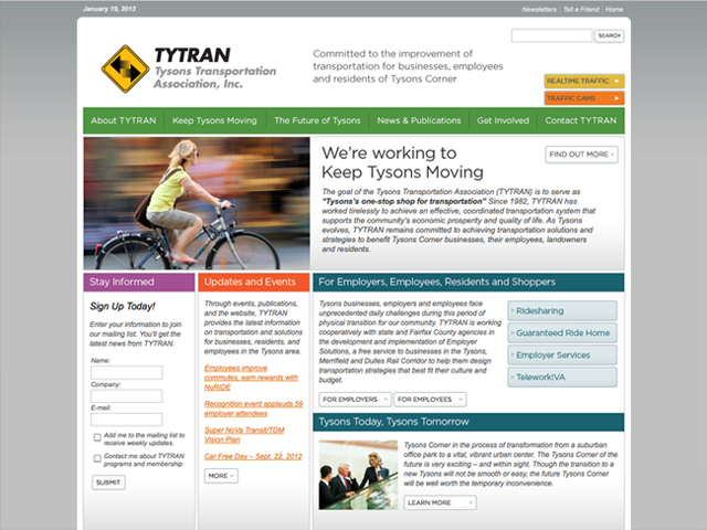 Tysons Transportation Association website screenshots