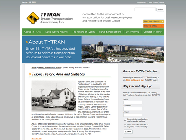 Tysons Transportation Association website screenshots
