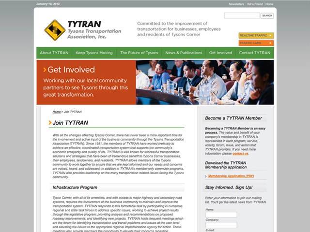 Tysons Transportation Association website screenshots