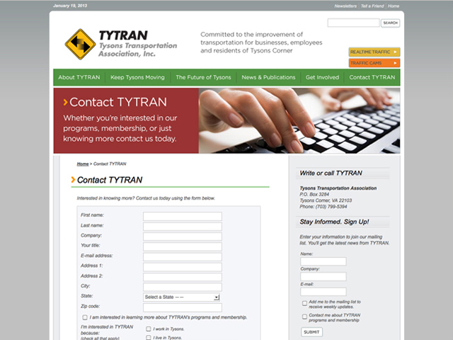 Tysons Transportation Association website screenshots